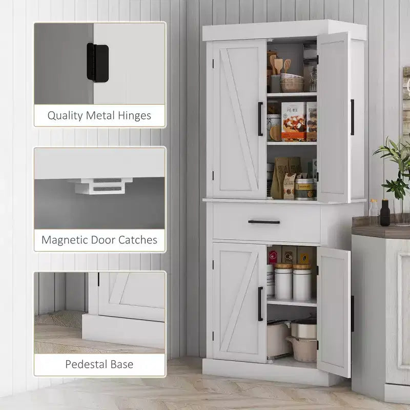 Mobile Alto da Cucina da 183 cm, Dispensa da Cucina con Ante a Stalla, Cassetto, Scaffale a 5 Livelli e Ripiani Regolabili