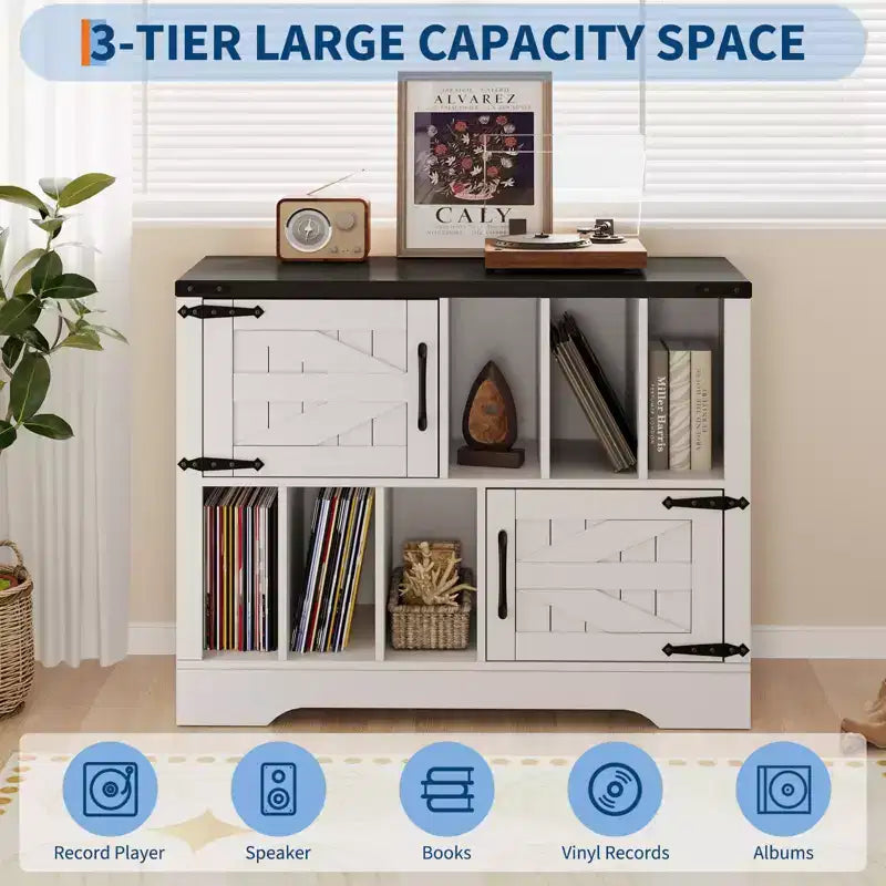 Mobile contenitore in legno stile rustico, mobile moderno per dischi in vinile, mobile porta giradischi stile metà secolo, credenza da 99 cm