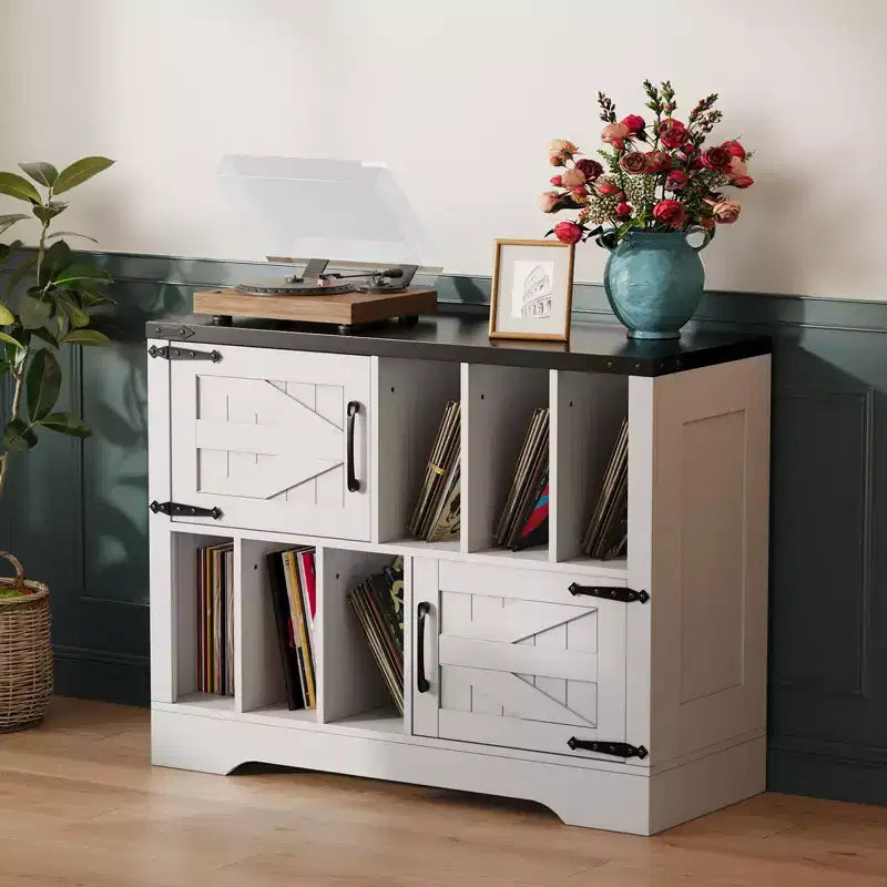 Mobile contenitore in legno stile rustico, mobile moderno per dischi in vinile, mobile porta giradischi stile metà secolo, credenza da 99 cm