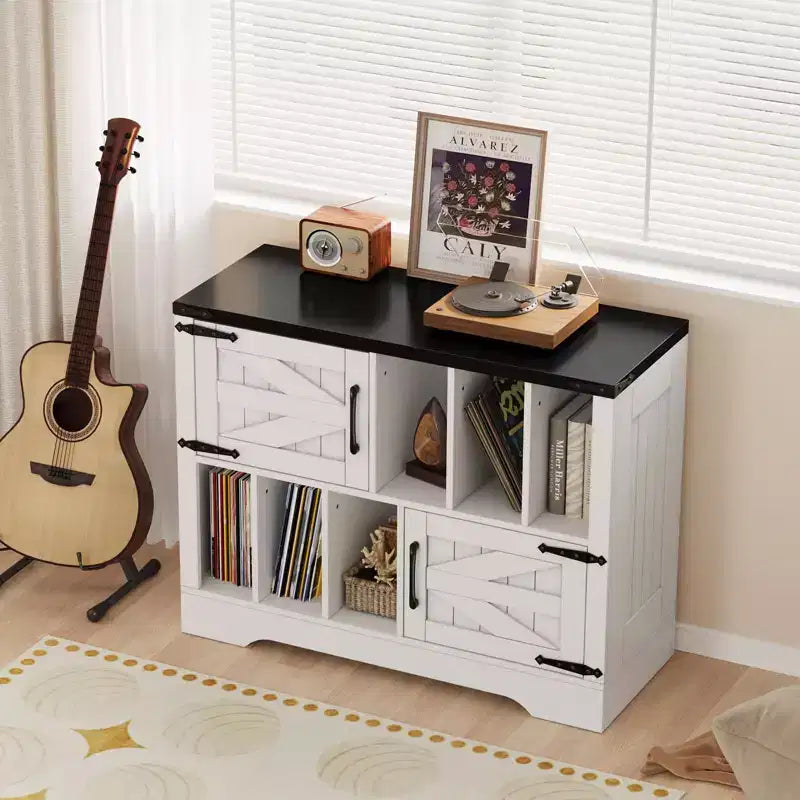 Mobile contenitore in legno stile rustico, mobile moderno per dischi in vinile, mobile porta giradischi stile metà secolo, credenza da 99 cm