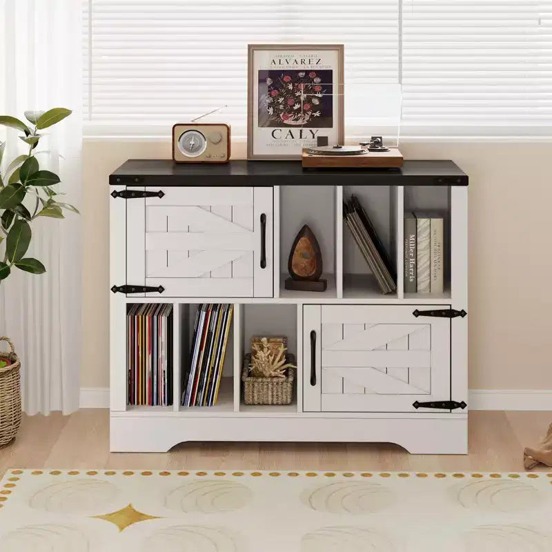 Mobile contenitore in legno stile rustico, mobile moderno per dischi in vinile, mobile porta giradischi stile metà secolo, credenza da 99 cm