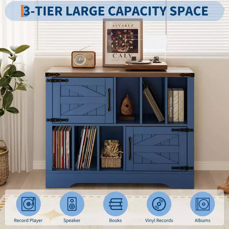 Mobile contenitore in legno stile rustico, mobile moderno per dischi in vinile, mobile porta giradischi stile metà secolo, credenza da 99 cm
