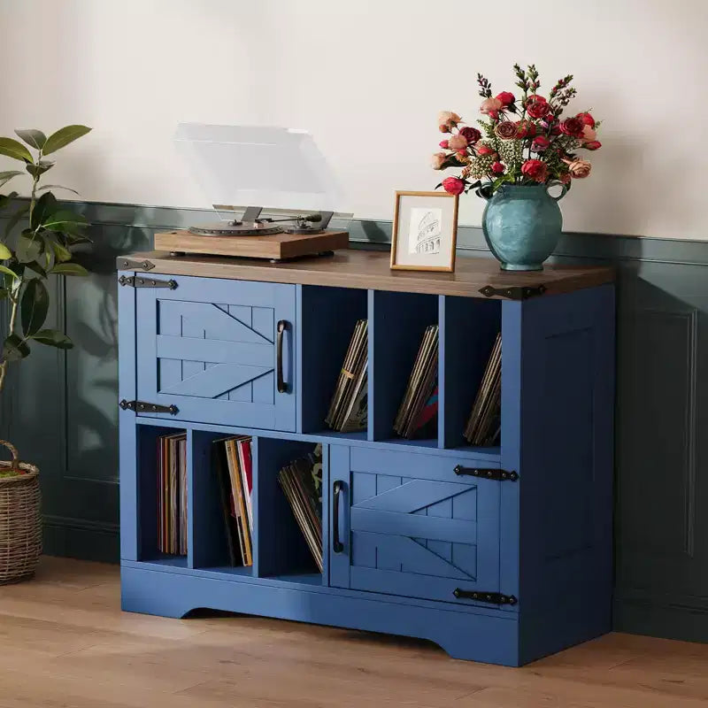 Mobile contenitore in legno stile rustico, mobile moderno per dischi in vinile, mobile porta giradischi stile metà secolo, credenza da 99 cm