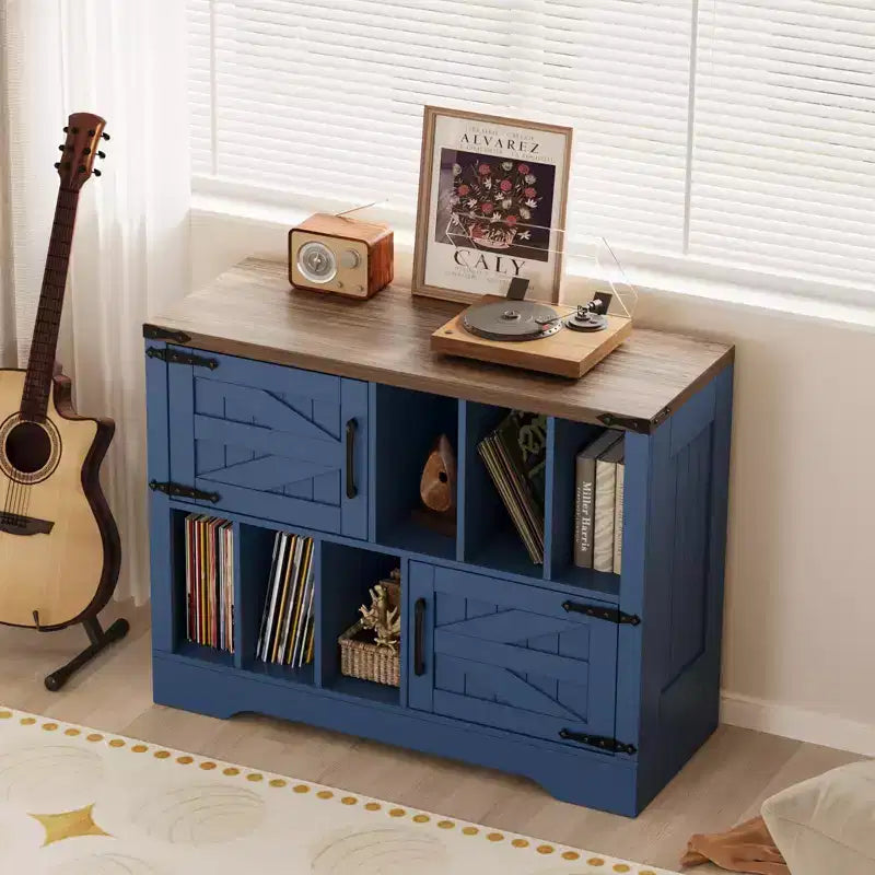 Mobile contenitore in legno stile rustico, mobile moderno per dischi in vinile, mobile porta giradischi stile metà secolo, credenza da 99 cm