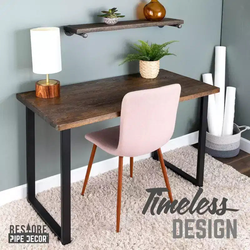 Scrivania in legno massello marrone con gambe orizzontali da 71 cm