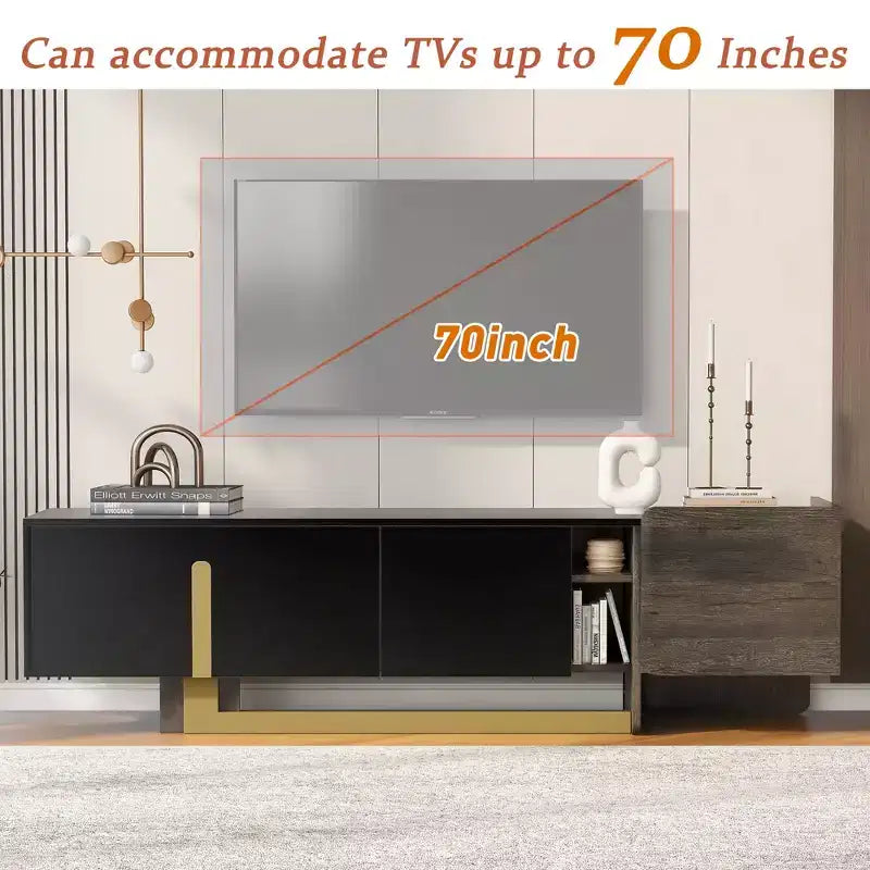 Mobile TV di lusso leggero da 66,7 pollici per TV fino a 70 pollici, mobile TV moderno con gambe in metallo, 1 cassetto, 2 armadietti per soggiorno