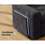 Divano letto angolare a L a 7 posti con letto estraibile, porte USB, luce LED, schienale reclinabile, tavolino laterale e pouf, divano in ciniglia
