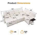 Divano letto angolare a L a 7 posti con letto estraibile, porte USB, luce LED, schienale reclinabile, tavolino laterale e pouf, divano in ciniglia