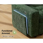 Divano letto angolare a L a 7 posti con letto estraibile, porte USB, luce LED, schienale reclinabile, tavolino laterale e pouf, divano in ciniglia