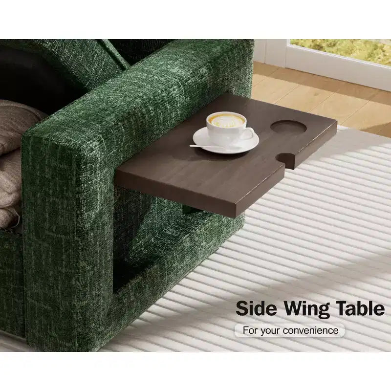 Divano letto angolare a L a 7 posti con letto estraibile, porte USB, luce LED, schienale reclinabile, tavolino laterale e pouf, divano in ciniglia