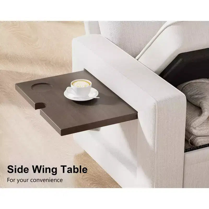 Divano letto angolare a L a 7 posti con letto estraibile, porte USB, luce LED, schienale reclinabile, tavolino laterale e pouf, divano in ciniglia