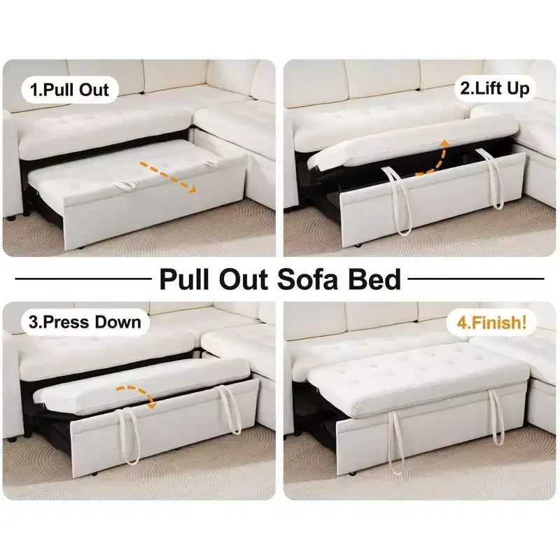 Divano letto angolare a L a 7 posti con letto estraibile, porte USB, luce LED, schienale reclinabile, tavolino laterale e pouf, divano in ciniglia