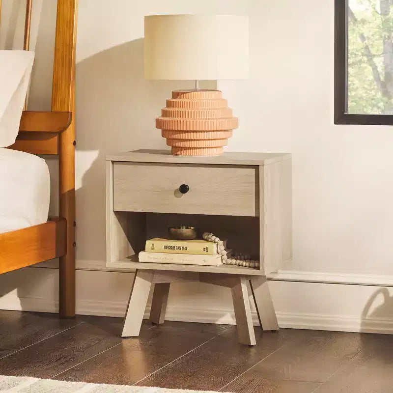 Mid-Century Modern Minimalist 1-Drawer Nightstand C Coastal Oak