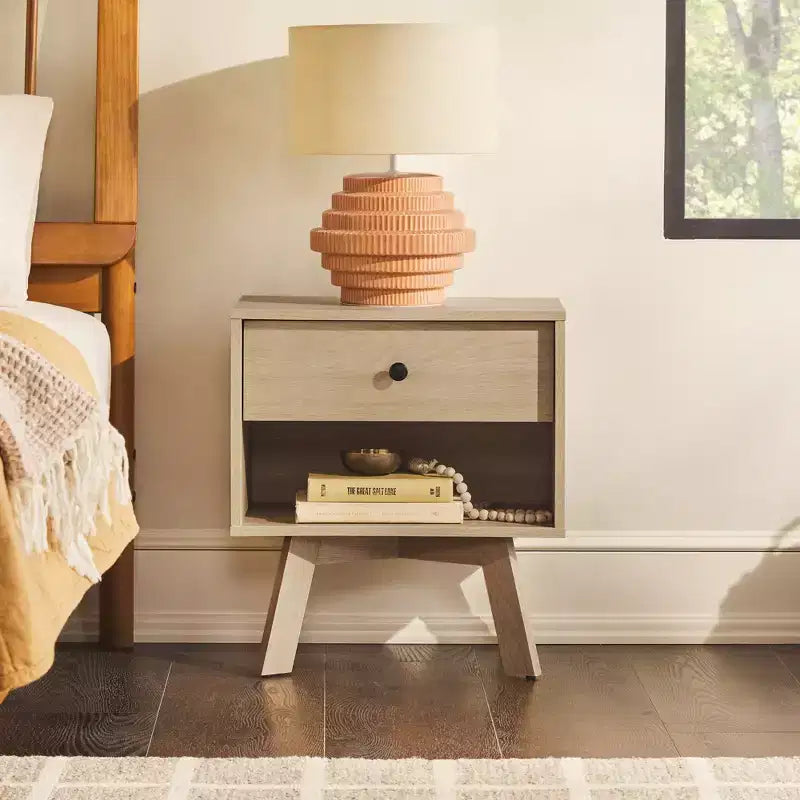 Comodino minimalista moderno di metà secolo a 1 cassetto C Rovere costiero