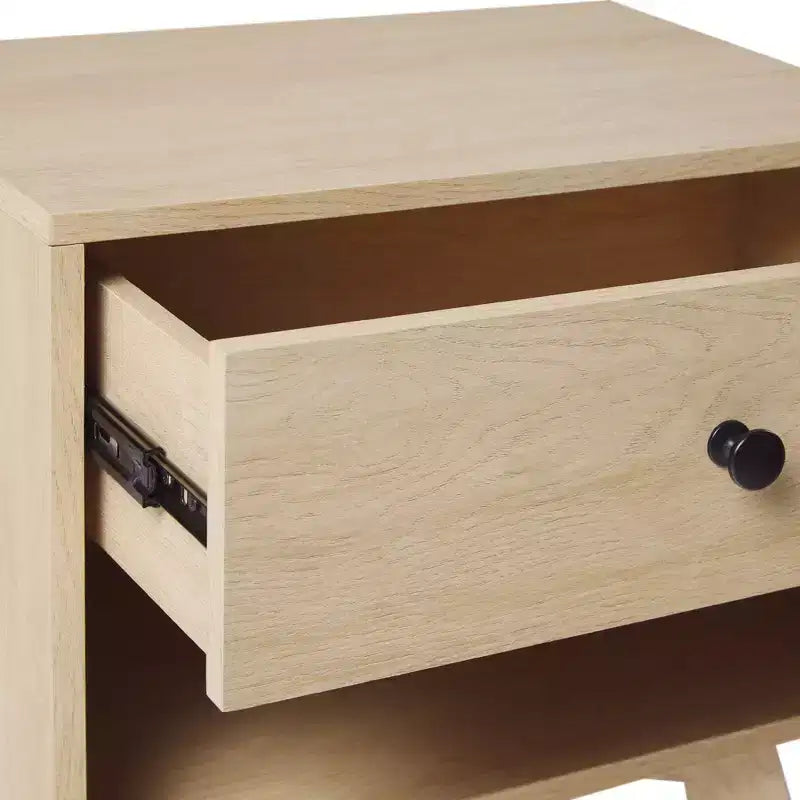 Comodino minimalista moderno di metà secolo a 1 cassetto C Rovere costiero