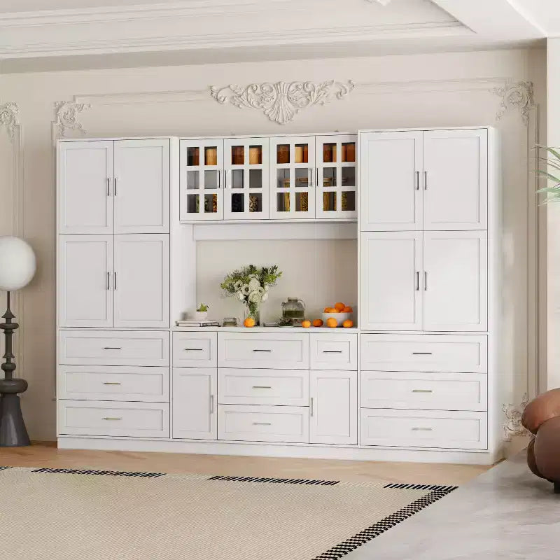 Dispensa da Cucina a Grande Capacità con Ripiani Regolabili, Piano di Lavoro Utilizzabile, Cassetti Multipli, Credenza per Alimenti, Organizzazione per la Cucina