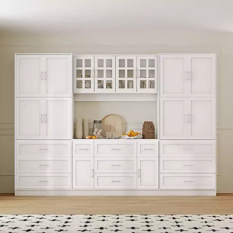 Dispensa da Cucina a Grande Capacità con Ripiani Regolabili, Piano di Lavoro Utilizzabile, Cassetti Multipli, Credenza per Alimenti, Organizzazione per la Cucina