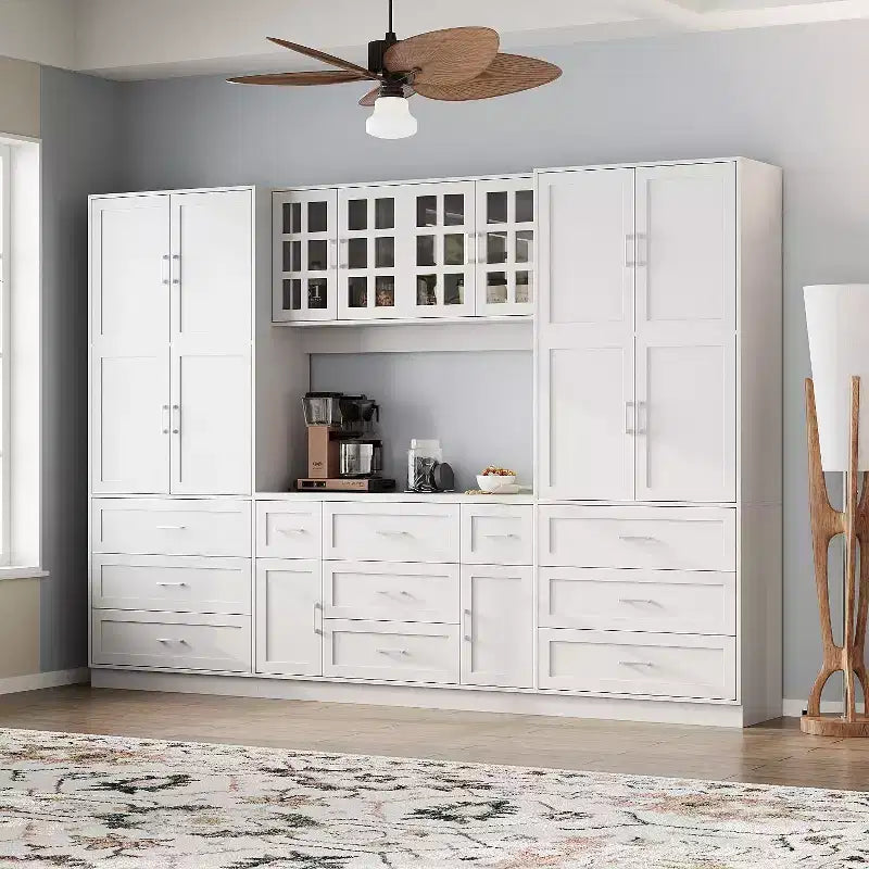 Dispensa da Cucina a Grande Capacità con Ripiani Regolabili, Piano di Lavoro Utilizzabile, Cassetti Multipli, Credenza per Alimenti, Organizzazione per la Cucina