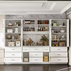 Dispensa da Cucina a Grande Capacità con Ripiani Regolabili, Piano di Lavoro Utilizzabile, Cassetti Multipli, Credenza per Alimenti, Organizzazione per la Cucina