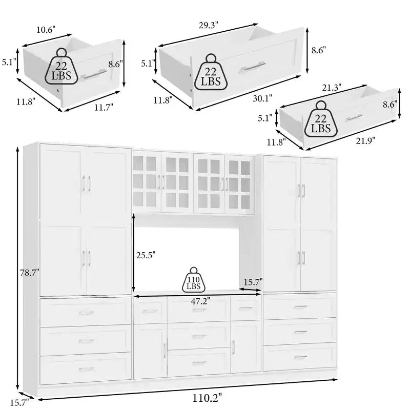 Dispensa da Cucina a Grande Capacità con Ripiani Regolabili, Piano di Lavoro Utilizzabile, Cassetti Multipli, Credenza per Alimenti, Organizzazione per la Cucina