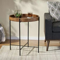 Okak Minimalism Round Side Table with Metal Reinforced Legs, End Table with Woodern Top, Tray Tables for Living Room, Balcony, Natural