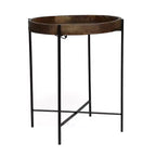 Tavolino rotondo minimalista con gambe rinforzate in metallo, tavolino da appoggio con piano in legno, tavolino vassoio per soggiorno, balcone, naturale