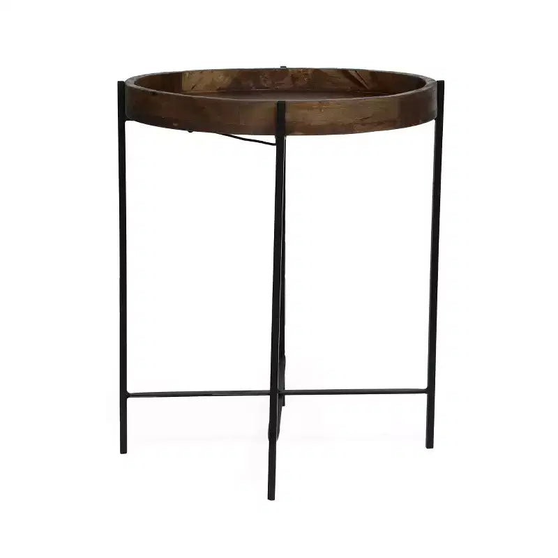 Minimalism Round Side Table with Metal Reinforced Legs, End Table with Wooden Top, Tray Tables for Living Room, Balcony, Natural