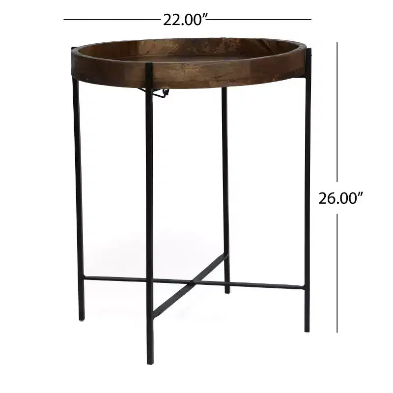 Tavolino rotondo minimalista con gambe rinforzate in metallo, tavolino da appoggio con piano in legno, tavolino vassoio per soggiorno, balcone, naturale
