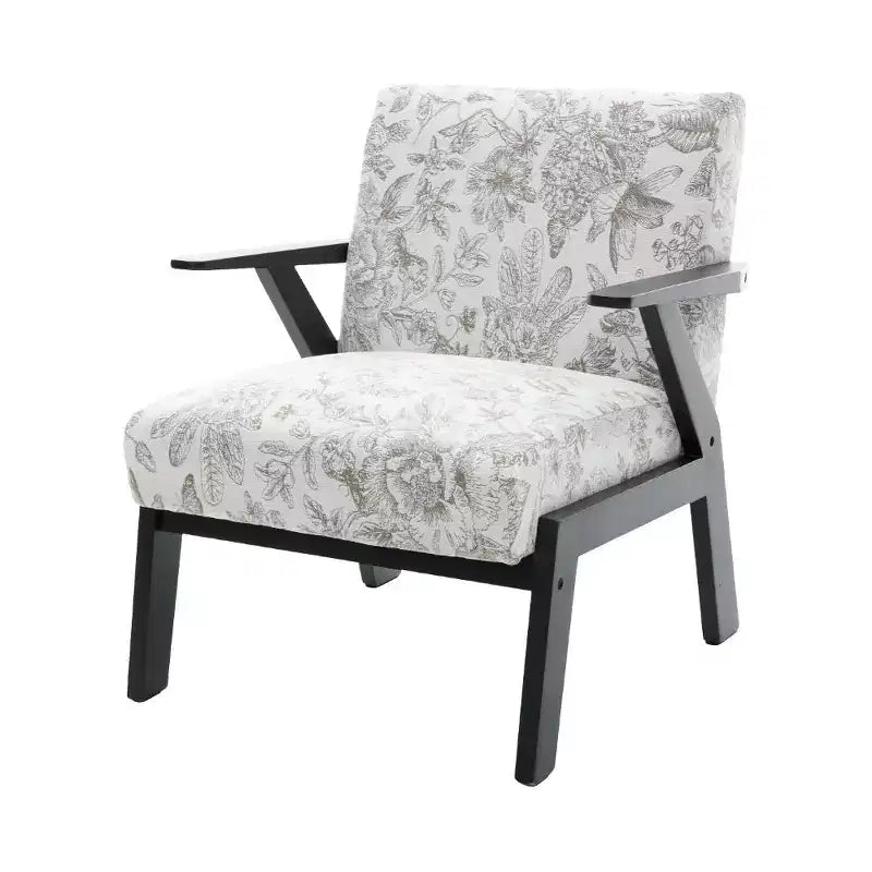 Mid-Century Modern Lounge Armchair with Solid Wood Frame, Upholstered Accent Chair for Living Room, Bedroom, or Study, Beige + Grey