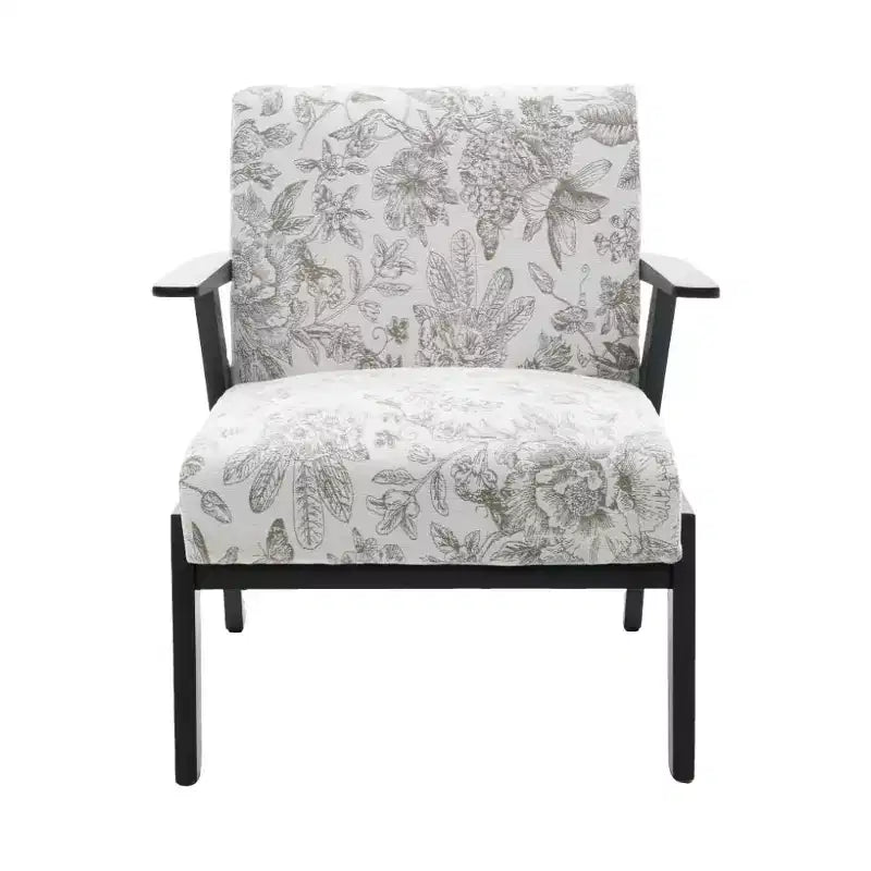 Mid-Century Modern Lounge Armchair with Solid Wood Frame, Upholstered Accent Chair for Living Room, Bedroom, or Study, Beige + Grey