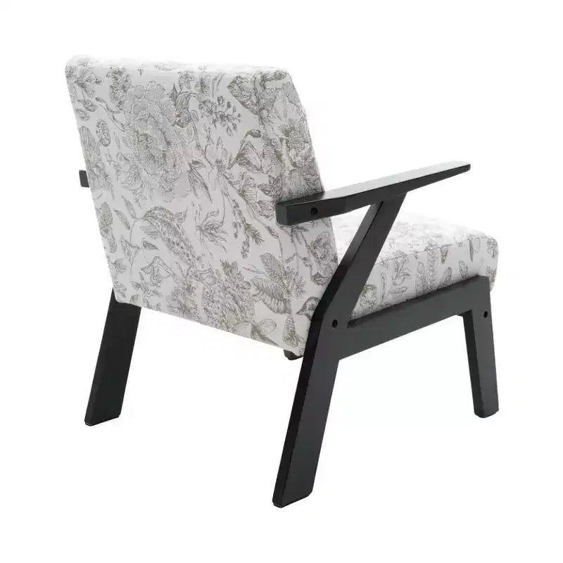 Mid-Century Modern Lounge Armchair with Solid Wood Frame, Upholstered Accent Chair for Living Room, Bedroom, or Study, Beige + Grey