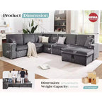 Divano letto da 130", Divano letto estraibile con contenitore, Divano letto convertibile a 6 posti per soggiorno