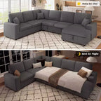 Divano letto da 130", Divano letto estraibile con contenitore, Divano letto convertibile a 6 posti per soggiorno