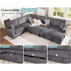 Divano letto da 130", Divano letto estraibile con contenitore, Divano letto convertibile a 6 posti per soggiorno