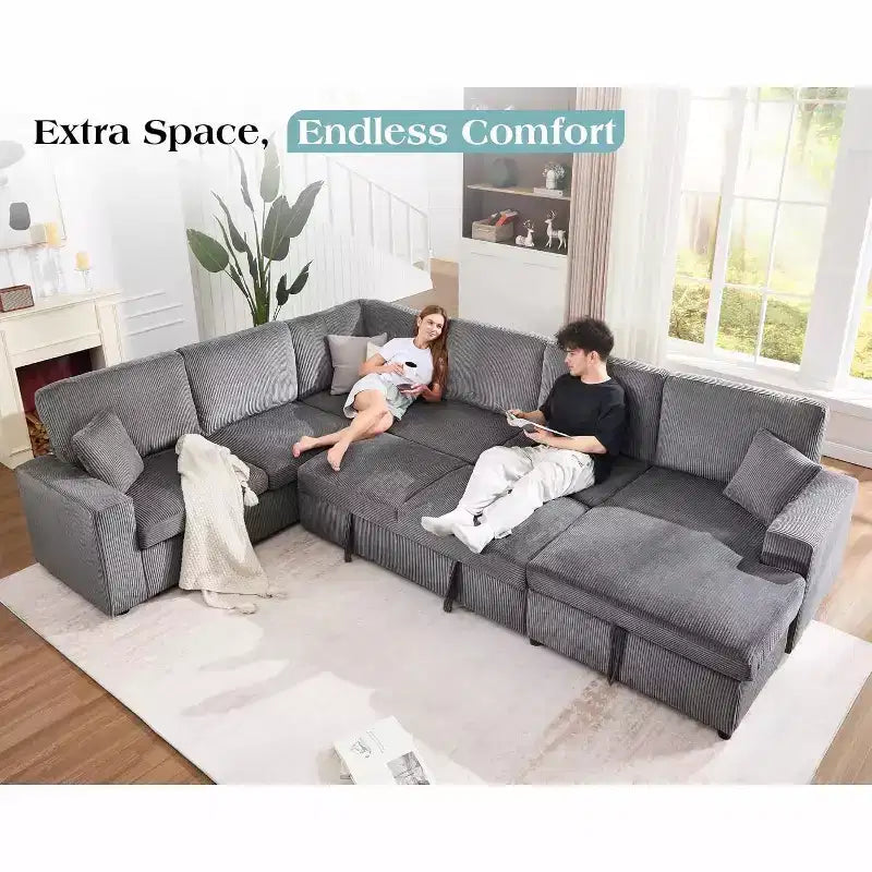 Divano letto da 130", Divano letto estraibile con contenitore, Divano letto convertibile a 6 posti per soggiorno