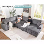 Divano letto da 130", Divano letto estraibile con contenitore, Divano letto convertibile a 6 posti per soggiorno