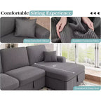 Divano letto da 130", Divano letto estraibile con contenitore, Divano letto convertibile a 6 posti per soggiorno