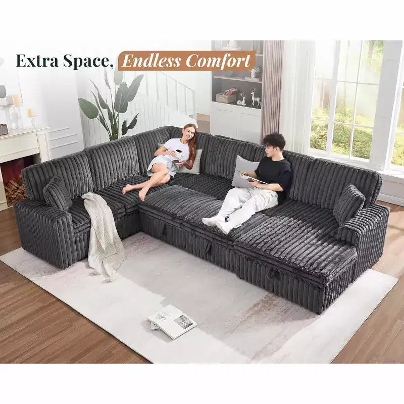 Divano letto da 130", Divano letto estraibile con contenitore, Divano letto convertibile a 6 posti per soggiorno