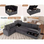 Divano letto da 130", Divano letto estraibile con contenitore, Divano letto convertibile a 6 posti per soggiorno