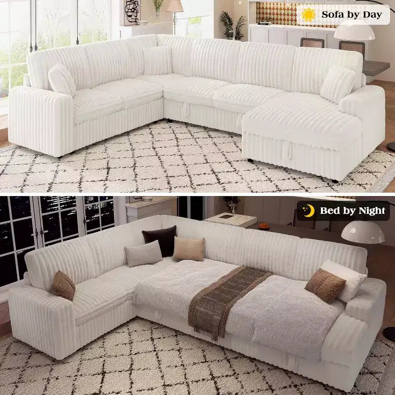 Divano letto da 130", Divano letto estraibile con contenitore, Divano letto convertibile a 6 posti per soggiorno