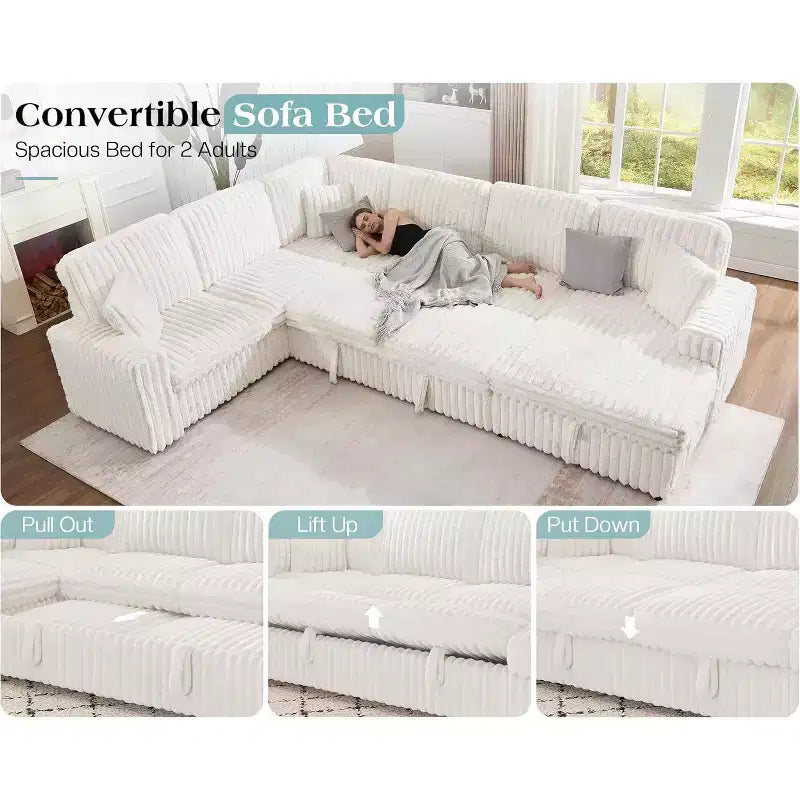 Divano letto da 130", Divano letto estraibile con contenitore, Divano letto convertibile a 6 posti per soggiorno