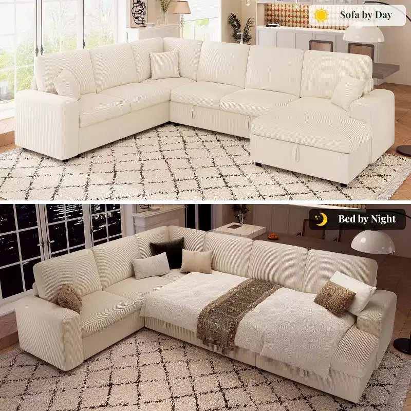 Divano letto da 130", Divano letto estraibile con contenitore, Divano letto convertibile a 6 posti per soggiorno