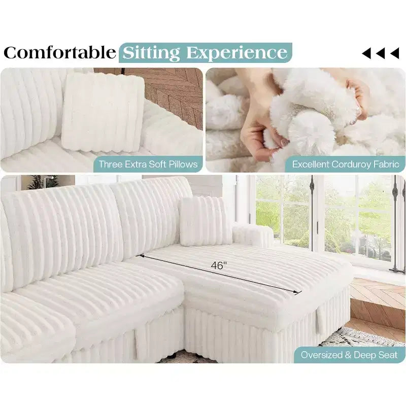 Divano letto da 130", Divano letto estraibile con contenitore, Divano letto convertibile a 6 posti per soggiorno