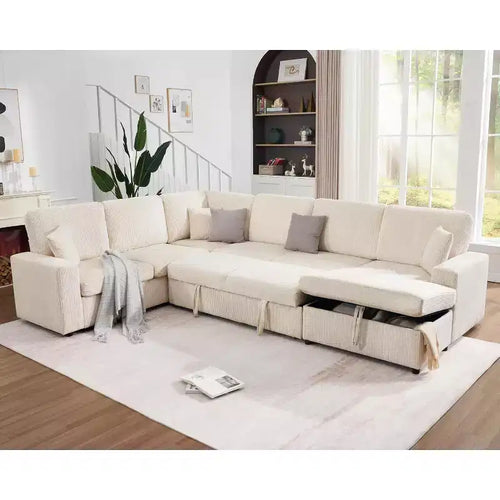 AMERLIFE 130 Sofa Bed, Sleeper Sofa, Pull Out Sleeper Couch with Storage, Convertible 6-Seater for Living Room