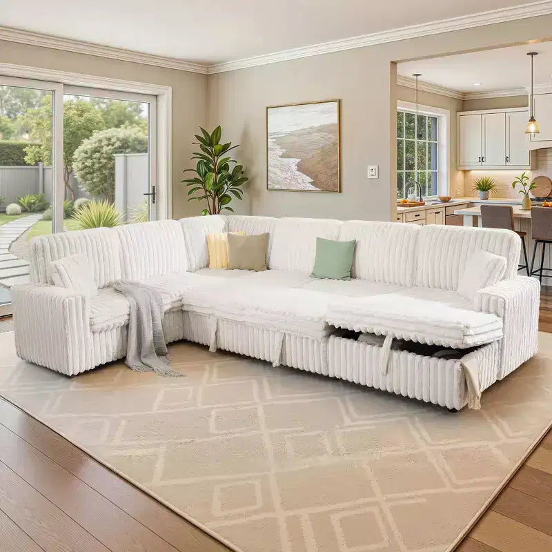 Divano letto da 130", Divano letto estraibile con contenitore, Divano letto convertibile a 6 posti per soggiorno