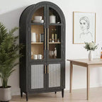 Mobile contenitore ad arco alto 71", ante in vetro, gambe in legno massello, nero