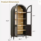 Mobile contenitore ad arco alto 71", ante in vetro, gambe in legno massello, nero