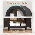Mobile contenitore ad arco alto 71", ante in vetro, gambe in legno massello, nero