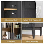 Mobile contenitore ad arco alto 71", ante in vetro, gambe in legno massello, nero