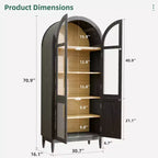 Mobile contenitore ad arco alto 71", ante in vetro, gambe in legno massello, nero